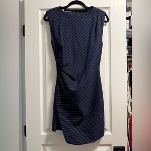 Mango Navy and White Striped Mini Dress